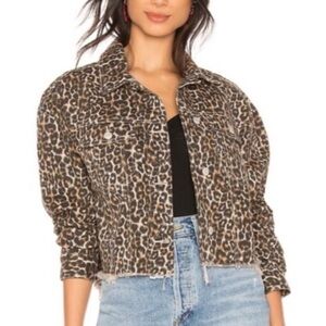 Free People Leopard Denim Jacket Raw. Edge Size S